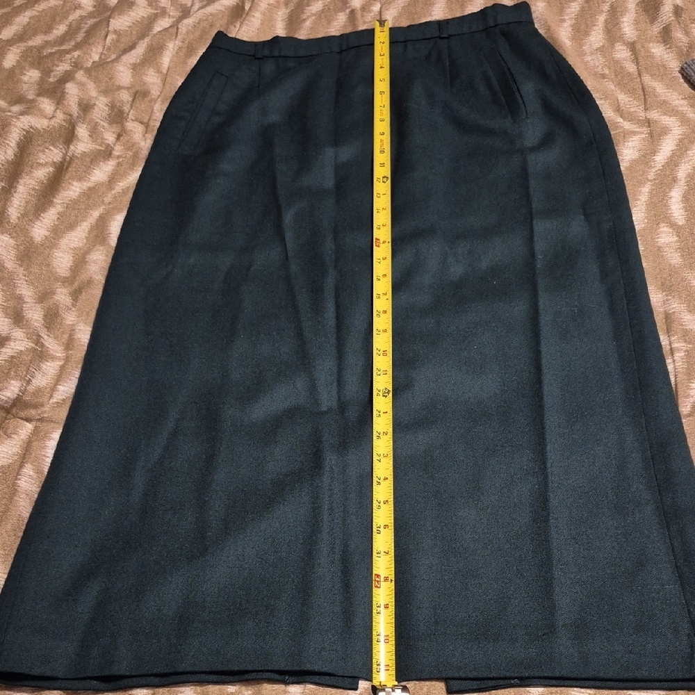 Vintage Rafaella Dark Green Wool Straight Maxi Skirt Size 16 - Picture 2 of 10